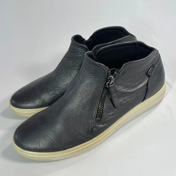 ECCO Soft‎ 7 Tred Women's Bootie Sneakers 40 US 9 Black Leather Side Zip Shoes - Image 3
