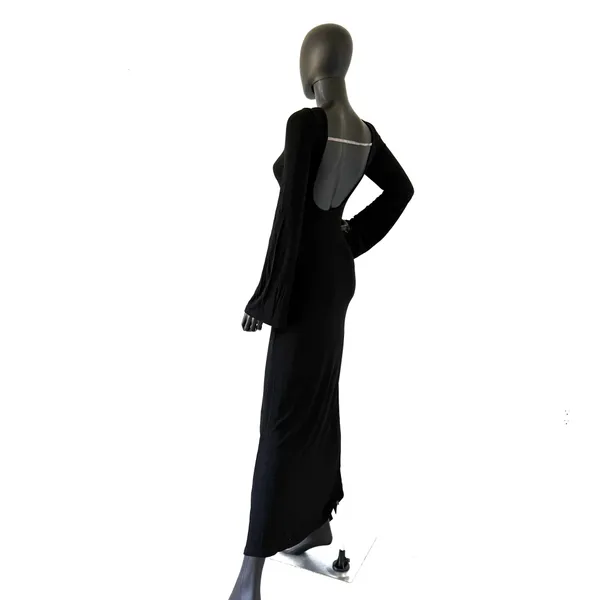 Backless Long Maxi Dress Open Back Ribbed Dress Long Flare Sleeve Slim Fit - Image 4