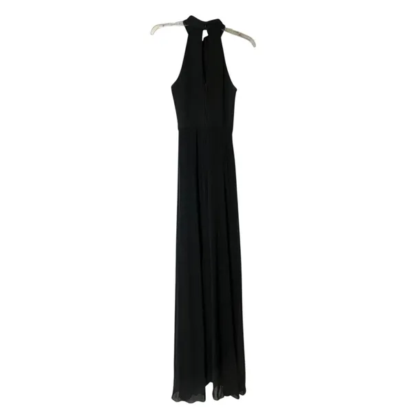B. Darlin Maxi Dress Womens 6 Black Halter Beaded Chiffon Prom Formal Gown - Image 4