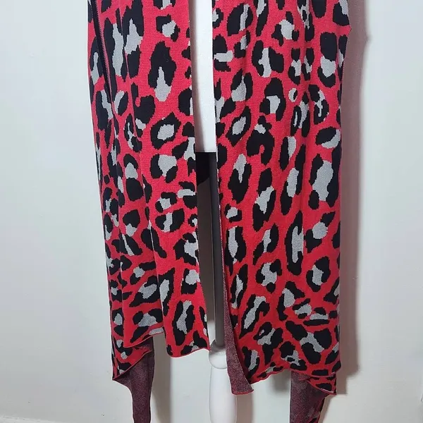Colleen Lopez Red Leopard Print Open Front Shrug Size XL/1X Red Leopard Cardigan - Image 4