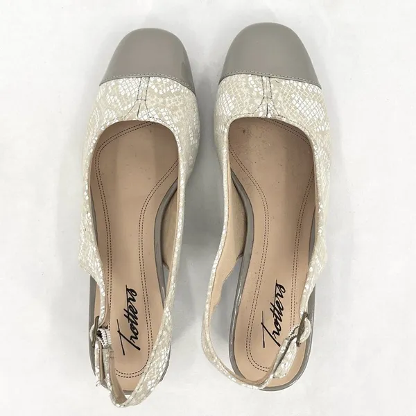 Trotters Dea Light Grey Snake Leather Patent Square Cap Toe Slingback Pump 6.5 - Image 6