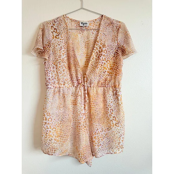 Show Me Your Mumu Romper Women XS‎ Tan Ta-Haa Animal Print Chiffon V-Neck Summer - Image 3