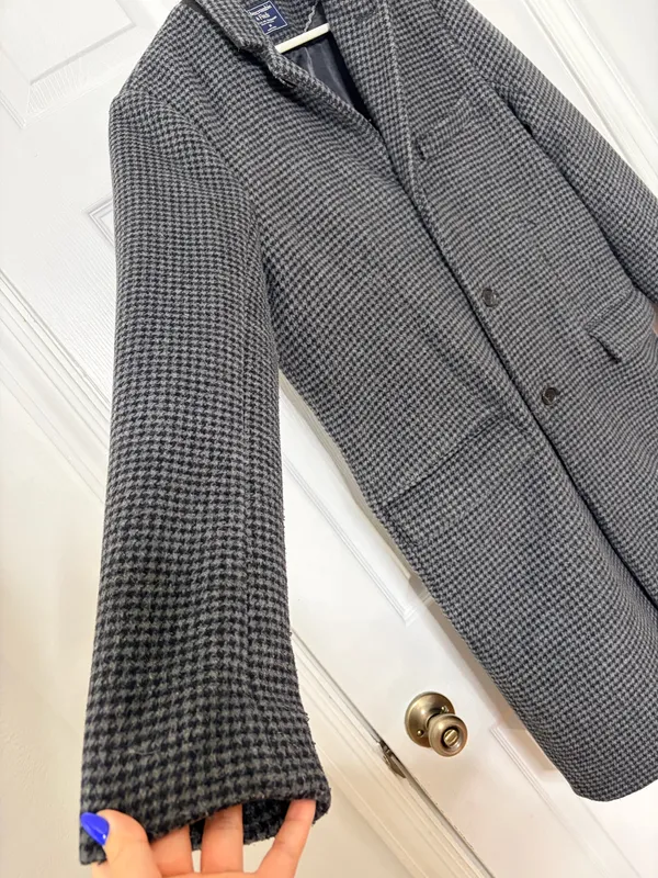 Abercrombie & Fitch Houndstooth Wool Blend Overcoat Quiet Luxury Preppy Classic Size M - Image 8