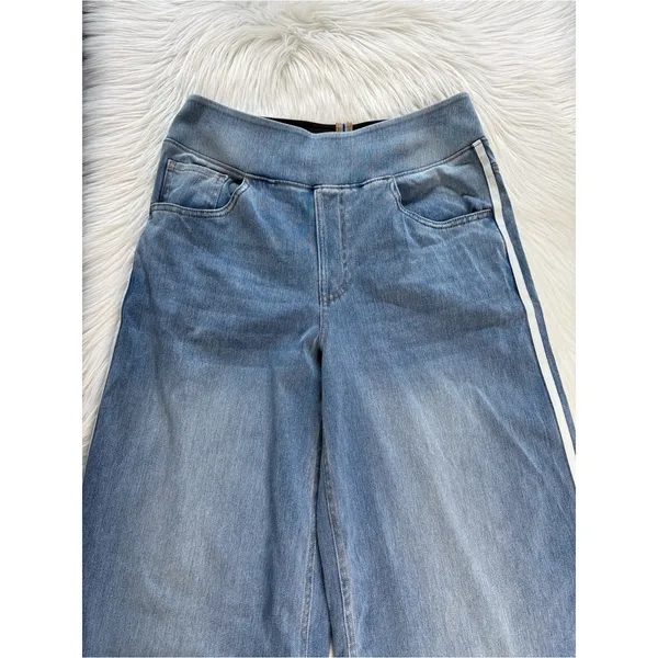 Halara Flex High Waisted Blue Wide Leg Jeans with White Stripes - Image 3