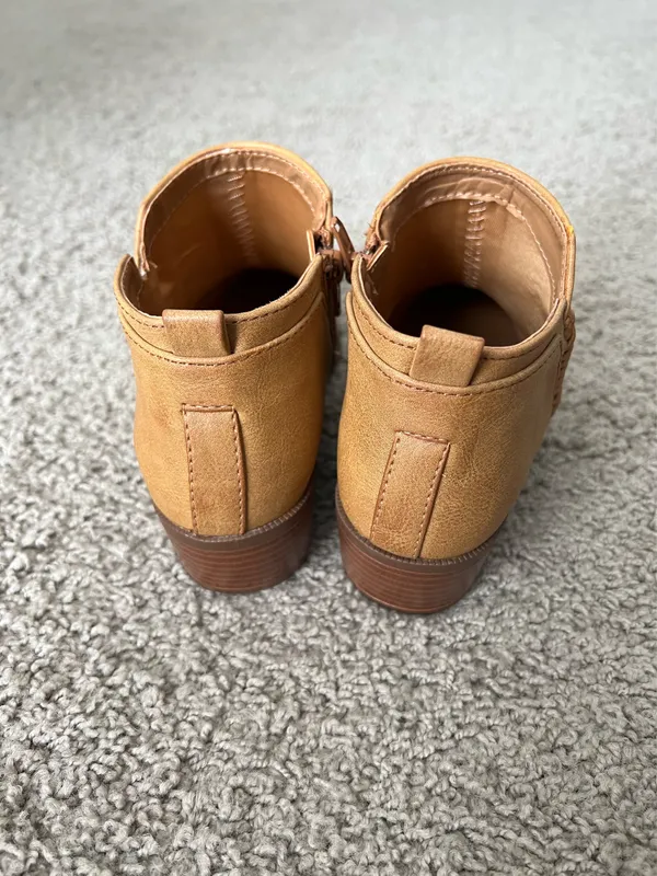 Tan Faux Leather Stitch Detail Ankle Booties - Image 4