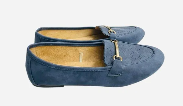 White Mountain Womens size 9.5W. Blue Faux Suede Slip On Loafer Flats - Image 4