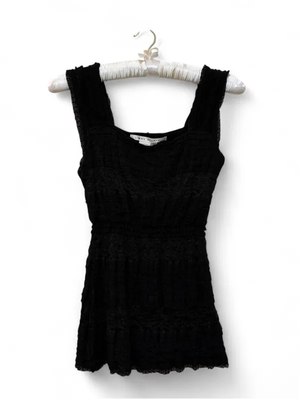 Y2K Max Studio Women’s Black Lace Tiered Ruffle Sleeveless Babydoll Top Shirt S - Image 8