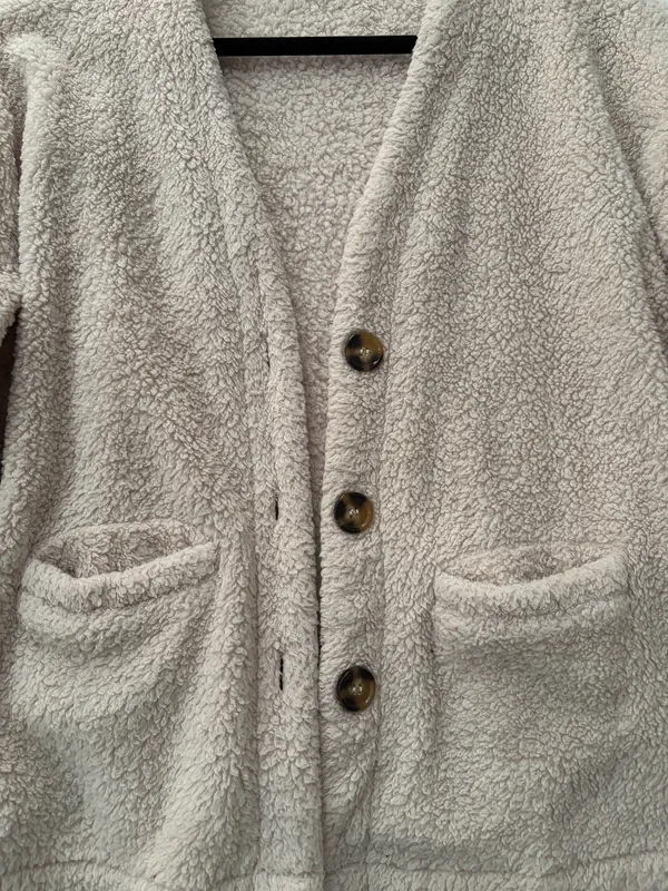 Miss Love Cozy Sherpa Button-Front Jacket in Light Beige Size S - Image 4