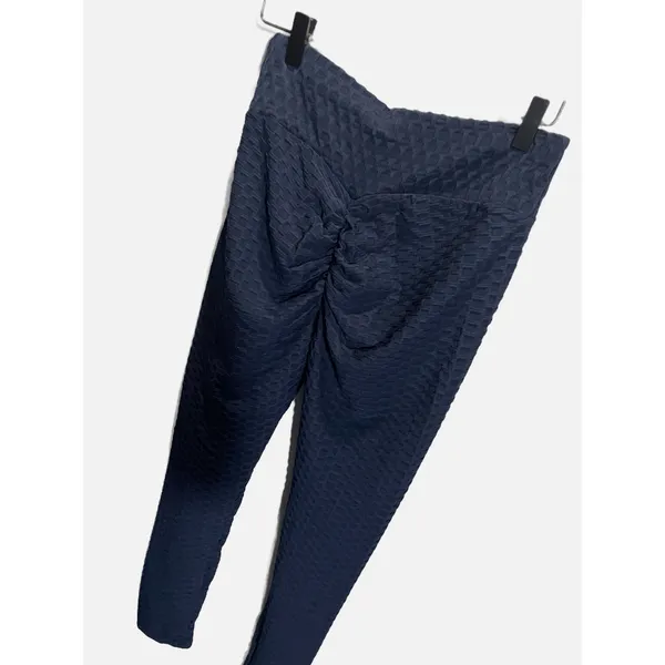 Navy Blue Honeycomb Textured Scrunch Butt Leggings XL High Waist‎ Yoga - Image 3
