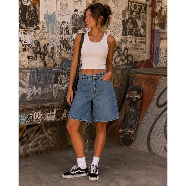 Vintage 90s White Stag Blue Denim Jorts Cargo Utility Shorts V-Notch Waistband - Image 9