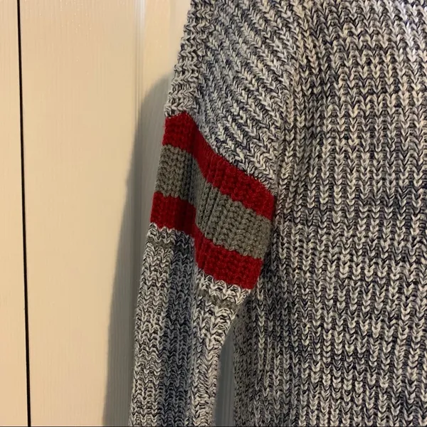 Gray Varsity Stripe Sleeve Cardigan - Image 2