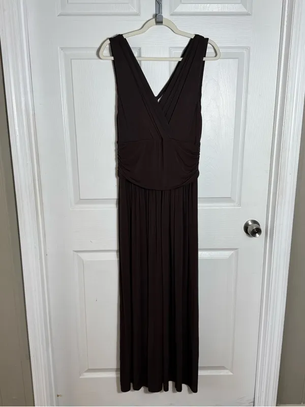 Max Mara Studio Brown Ruched Maxi Dress Size LG Stretch Sleeveless‎ - Image 9