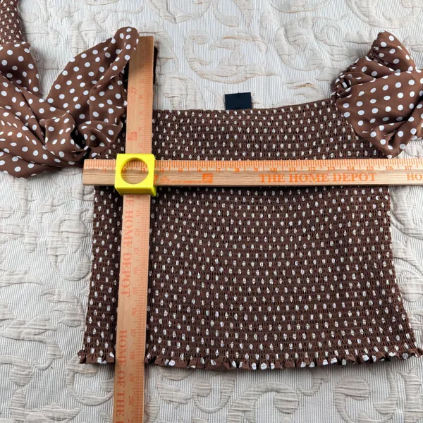 Gianni Bini Women's Brown Polka Dot‎ Smocked Puff Sleeve Angel Blouse XL - Image 8