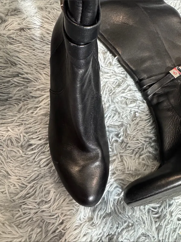ANTONIO MELANI Black Leather Knee-High Heeled Boots - Image 9