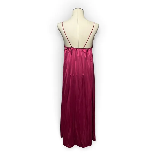 Maidenform Vintage Made in USA Union Made Lace Satin Nightgown Burgundy Medium - Image 4