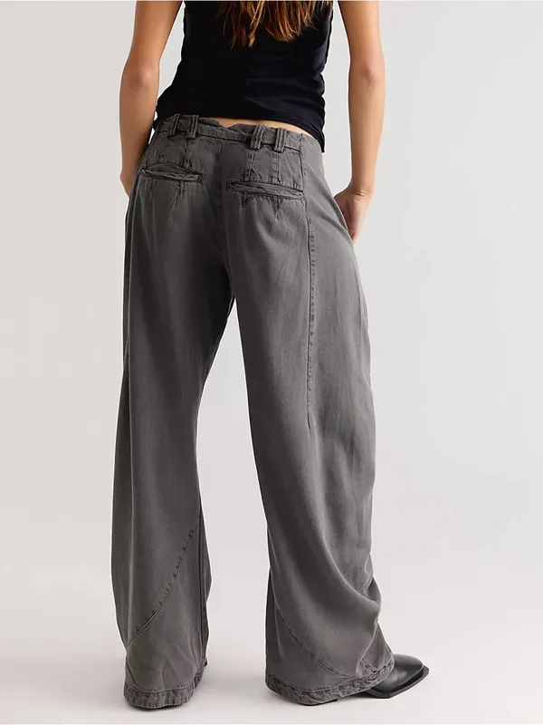 Free People Spotlight Washed Barrel Chino Trousers Pants in Charcoal Grey NWT - Image 2