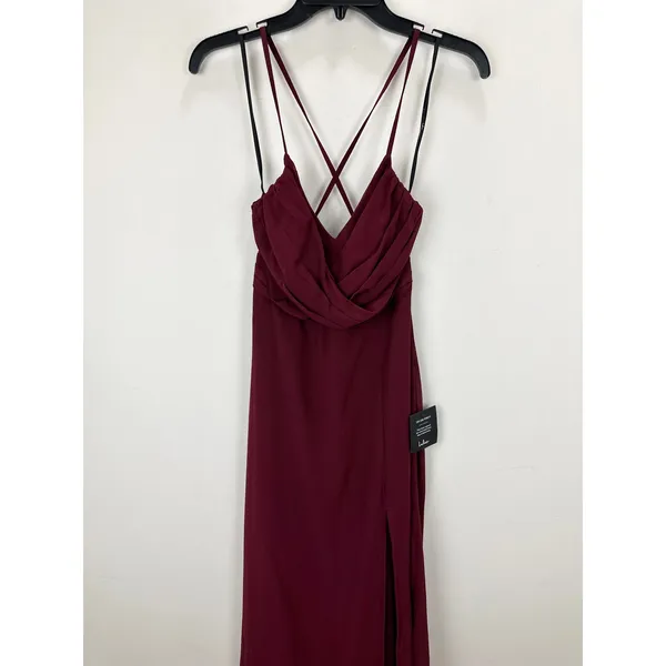 Lulus Event Ready Burgundy Backless Lace-Up Maxi Dress Chiffon Formal Small NWT - Image 6