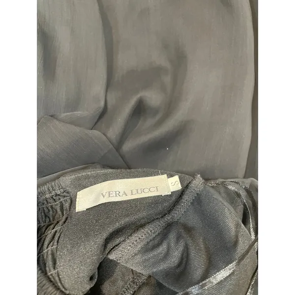 Vera Lucci Womens Maxi Chiffon Sweetheart Neck Dress Size S Black - Image 6