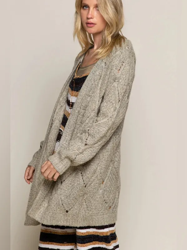 POL Diamond Eyelet Pattern Open Knit Cardigan size large - Image 2