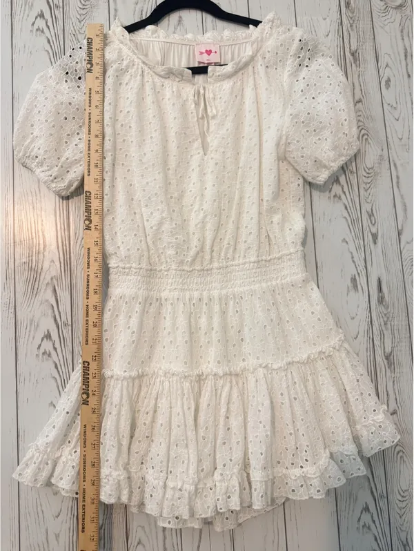 Buddy Love White Eyelet Dress S Mini Ruffle Puff Sleeve Boho - Image 8