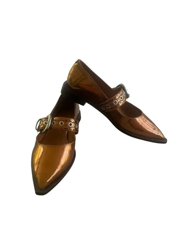 Anthropologie Maeve Pointed Toe Moto Mary Janes Bronze Metallic 38 - Image 3