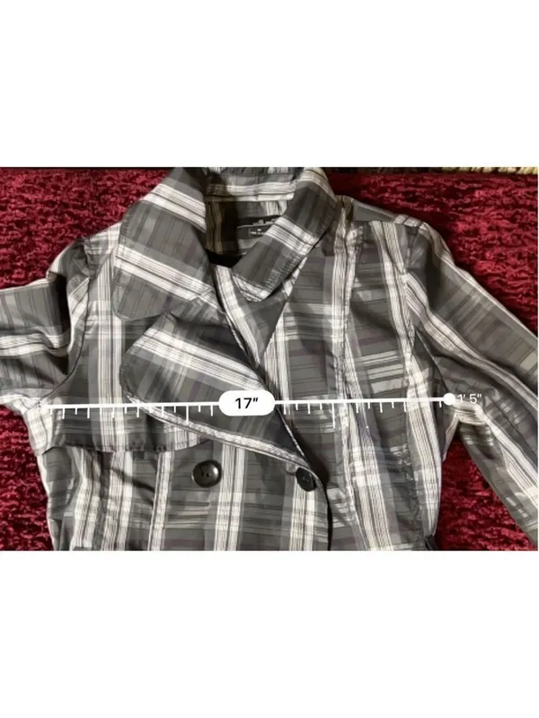 Willi Smith Casual Plaid Gray/Purple Button Rain Coat MEDIUM Jacket - Image 5