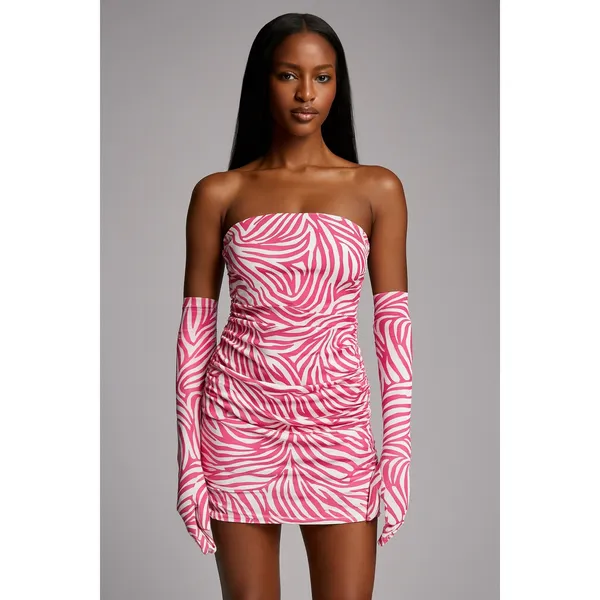 New! Miscreants Cupid Mini Dress & Oprah Gloves Pink Zebra‎ Sz Medium - Image 3