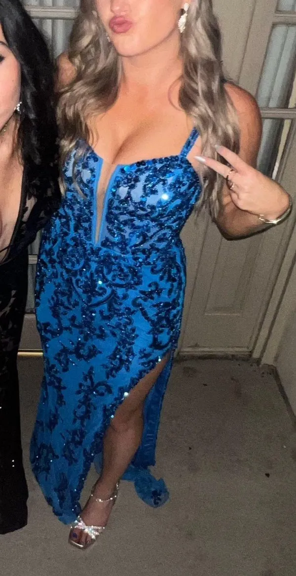 Sherri Hill Blue Prom Dress - Image 3