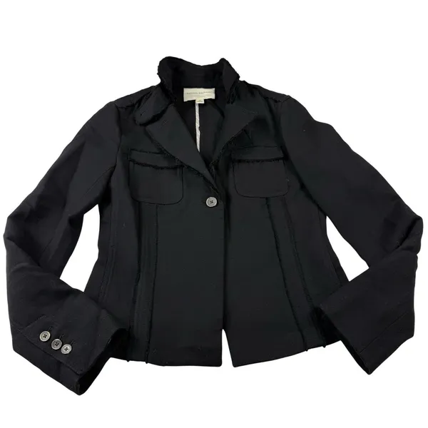 Banana Republic Wool Jacket Women's‎ Size 4 Black Raw Edge Detail Military Moto - Image 5
