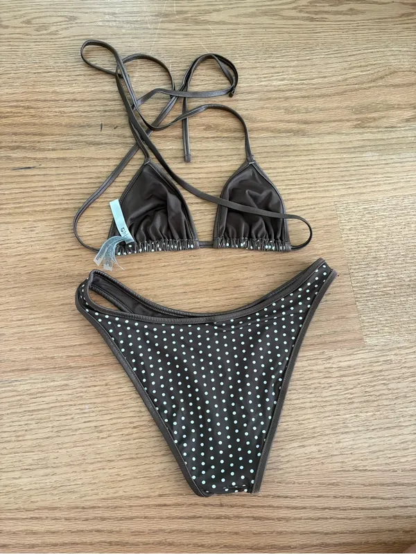 Frankie's Bikinis Brown Polka Dot Triangle Bikini - Image 4