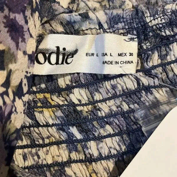 Elodie Blouse Women's Blue Floral Boho Peasant Crop Top Long Puff Slv Size L - Image 5