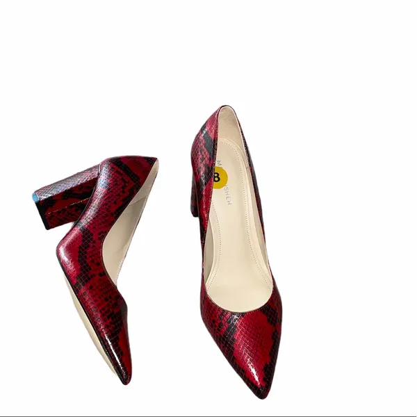 NEW MARC FISHER SNAKE PRINT Pump Heel Sandal Slip On - Image 6