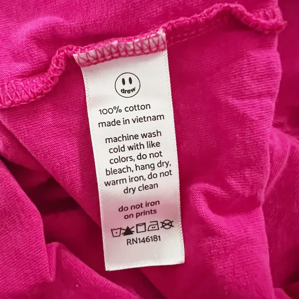 Drew House Mascot Smiley Face Long Sleeve Cotton Crew Tee Shirt Fuchsia Pink S - Image 3