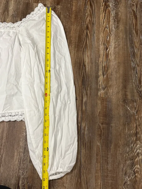 Old Navy White Long-Sleeve Lace Trim Top Square Neck Small Tall Loose Fit Summer - Image 5