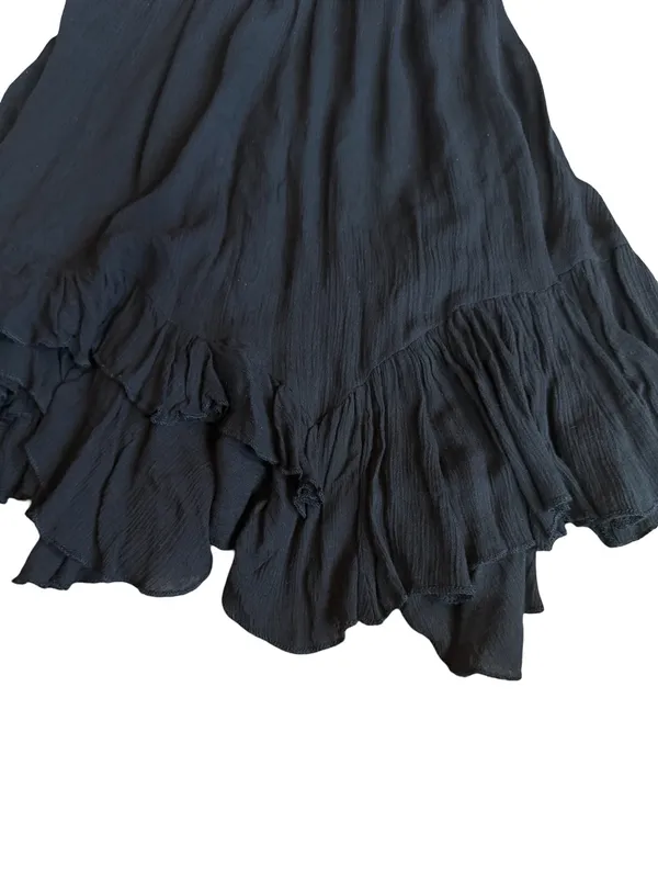 Free People One Black Lace Boho Mini Dress Ruffle Hem Sweetheart Small Women's - Image 4