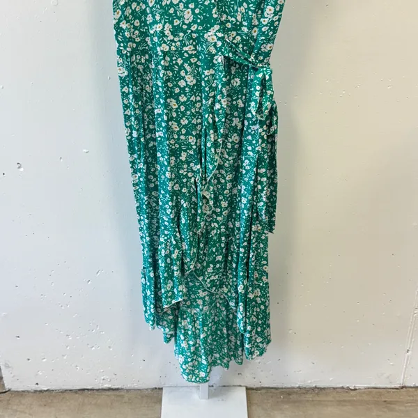 Zesica Green Floral Wrap Dress High Low Ruffle Short Sleeve Rayon Size‎ Large - Image 5