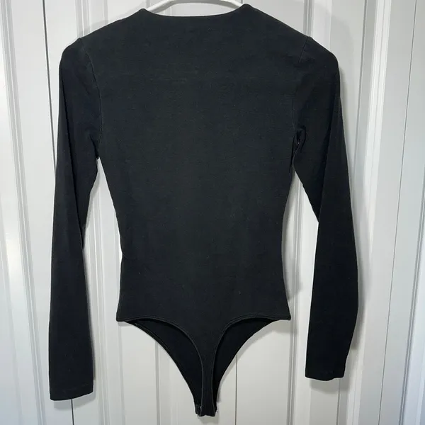 Abercrombie‎ Long-Sleeve Cotton-Blend Seamless Fabric Crew Bodysuit Black XS - Image 4