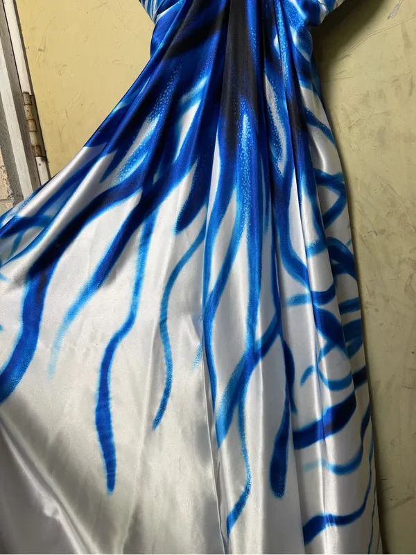Cache Y2K Rhinestone Halter Blue Abstract Maxi Homecoming/ Prom Dress Size 10 - Image 13