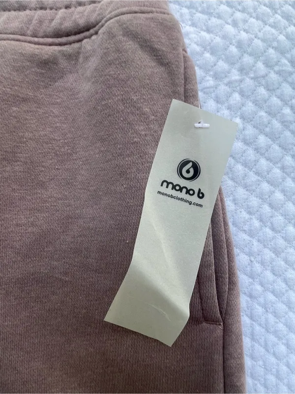 NWT Mono B Women’s Sweat Shorts Small Taupe Raw Hem Lounge Casual - Image 2