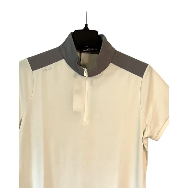 Ralph Lauren Top Womens Size L Cream Gray Short Sleeve Zip Golf Tennis NWT - Image 4