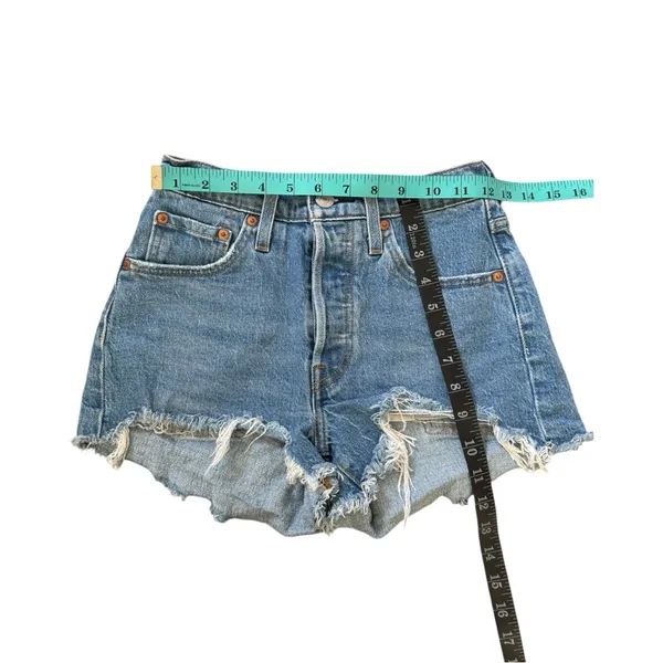 Levi's 501 Original Womens Shorts Classic Blue Jean Shorts Size 24 Distressed - Image 5