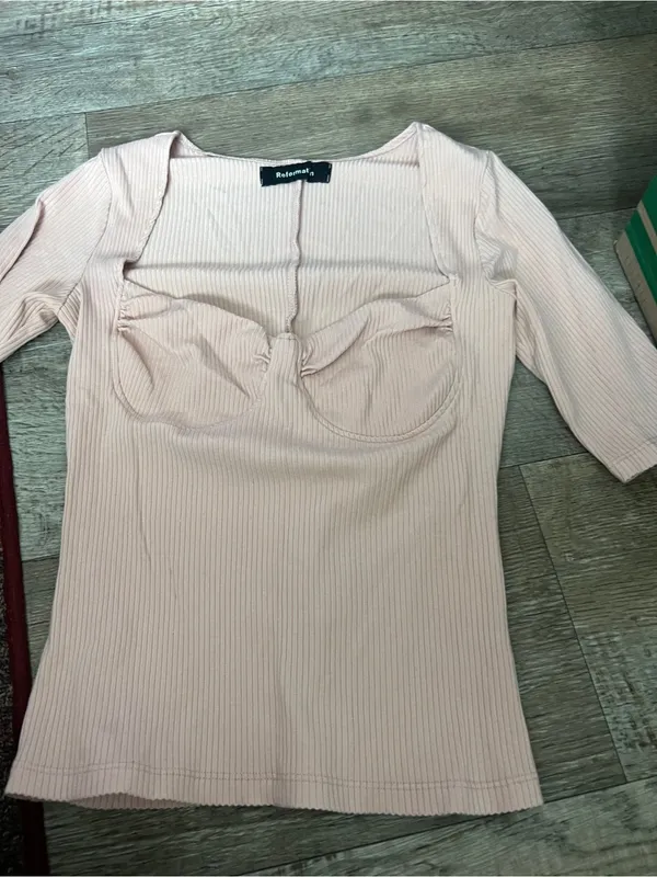 Reformation Pale Blush Ribbed Bustier-Style Tee - Image 5