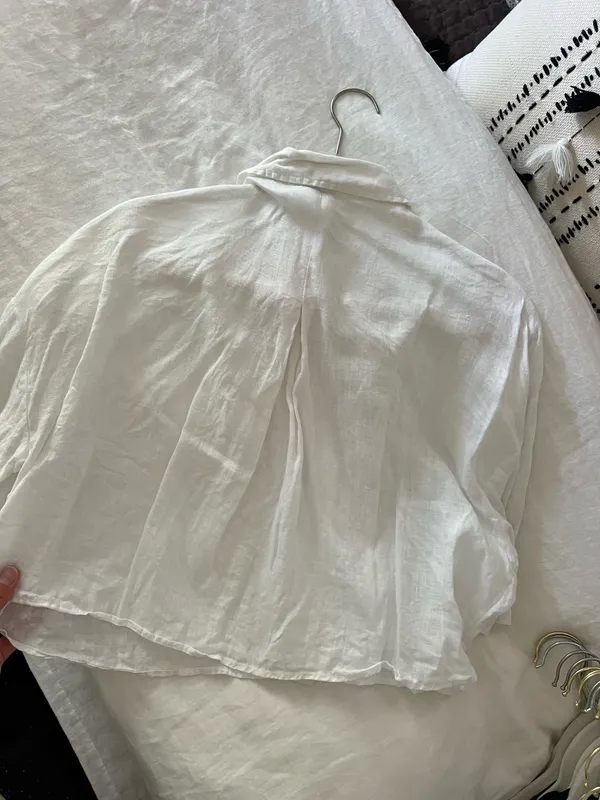 H&M cropped linen blouse button down - Image 6