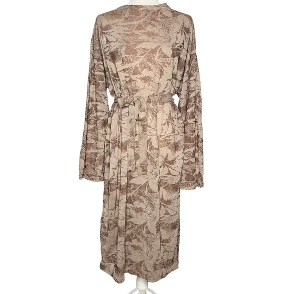 Zara Midi Dress Sz Large Long Mock Neck Party Career Belt Neutral Floral Stretch - Image 3