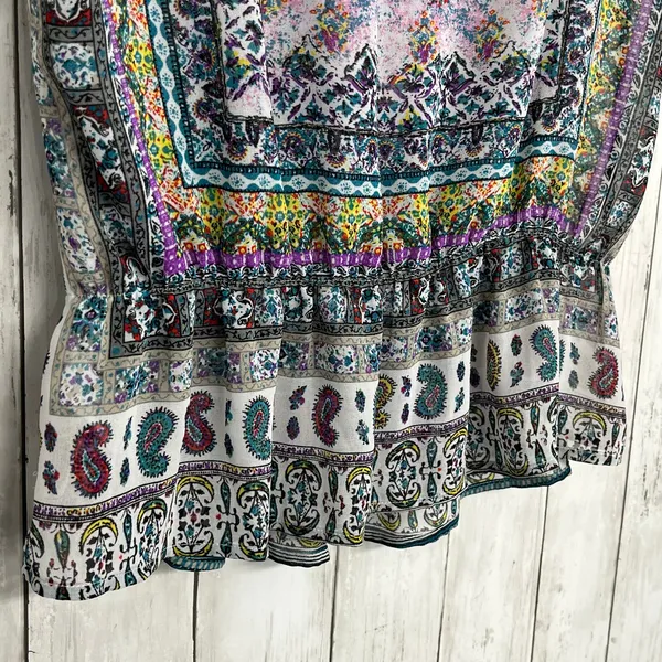 DR2 Sheer Colorful Geometric Pattern Lightweight V Neck Sleeveless Blouse Large - Image 4