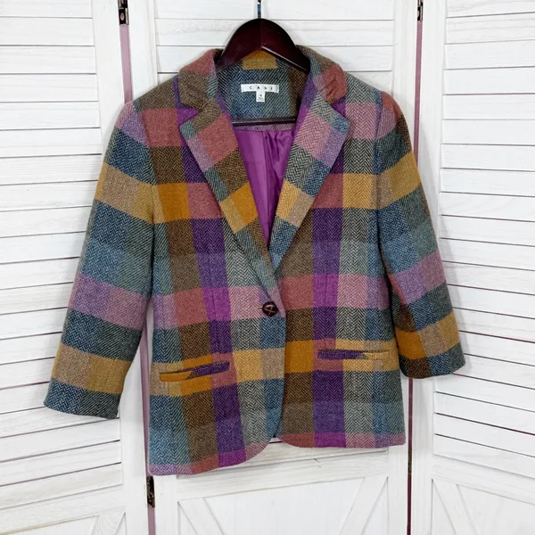 Cabi Happy Blazer‎ Women 4 Multicolor Buffalo Plaid Jewel Tone Wool Blend #927 - Image 8