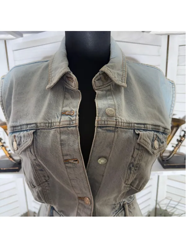 Zara mini dress denim light blue sleeveless Y2K 90s grunge cottage festival sz M - Image 11
