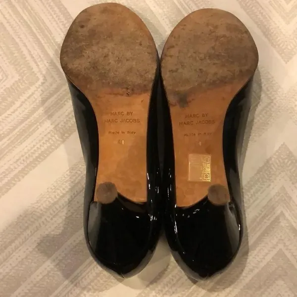 Marc by Marc Jacobs Black Patent Peep Toe Heels, Size 40 - Image 6