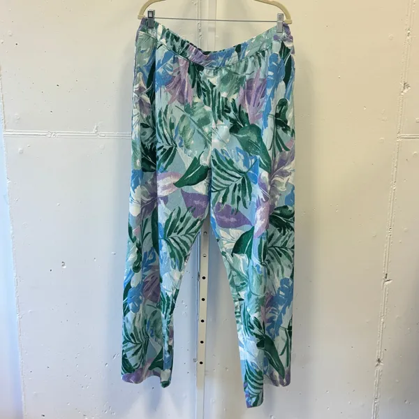 Cuddl Duds Tropical Palm Print Wide Leg Pants Blue Green Purple XL High Waist - Image 2