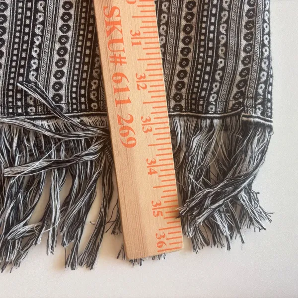 Dressbarn Maxi Skirt S Gray White Black Fringe Tile‎ Print Rayon Blend - Image 6